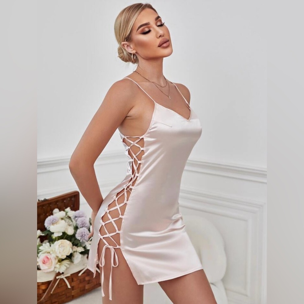 SilkySpell Lace Up Side Satin Sexy Lingerie Dress